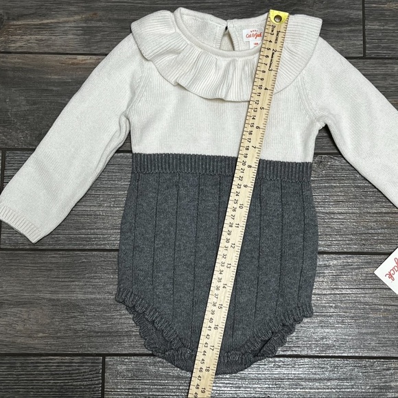 Cat & Jack Baby Girl 18 Months Grey Gray White Sweater Jumper One Piece Outfit - Picture 12 of 13